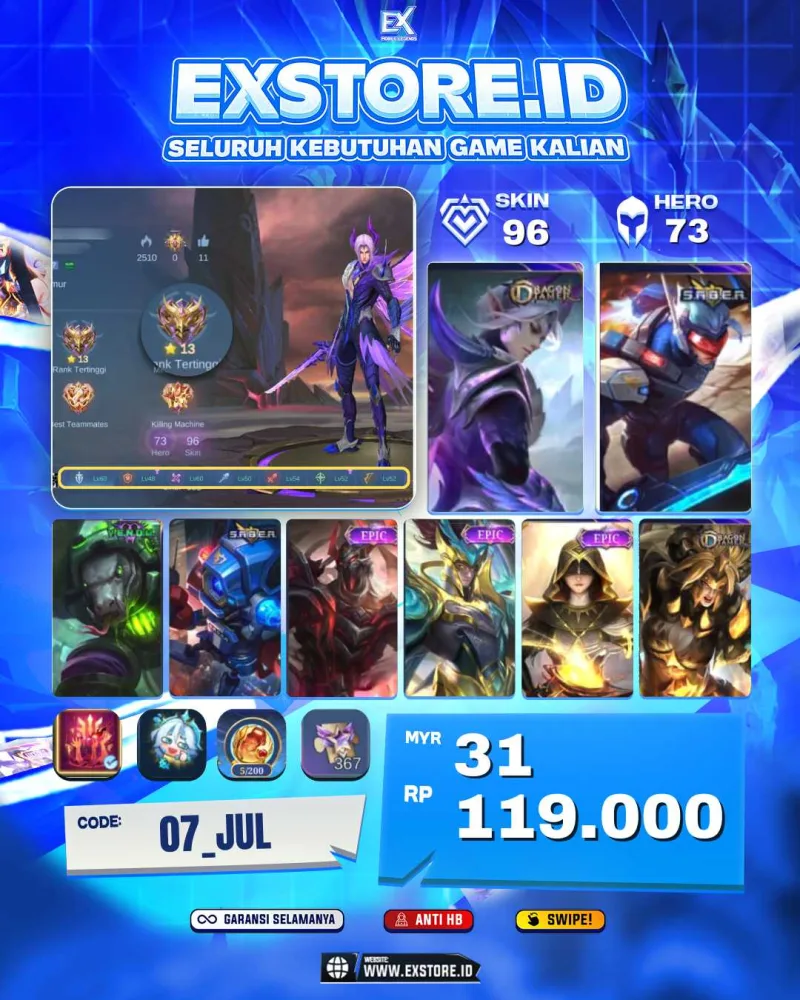 LING DRAGON TIMER + SABER SABER + GROCK VENOM  +  MOSKOV EPIC + ZILONG EPIC + LUNOX EPIC +