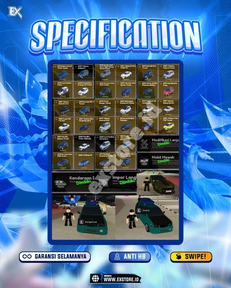 LIMITED CARS 83 + GAMEPASS 4