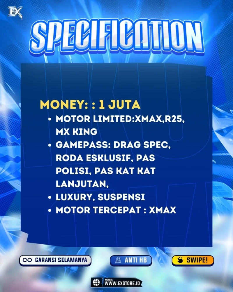 MONEY 1M + MOTOR LIMITED 3 + GAME PASS 6