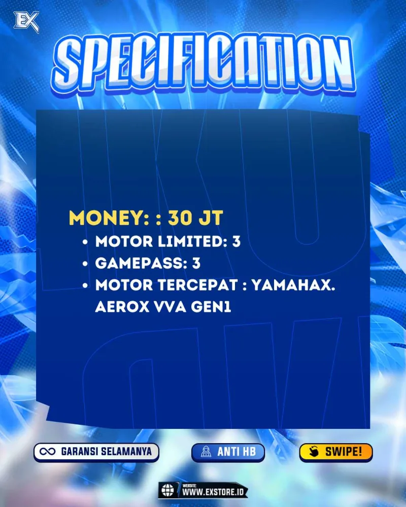 MONEY 30M + MOTOR LIMITED 3 + GAME PASS 3
