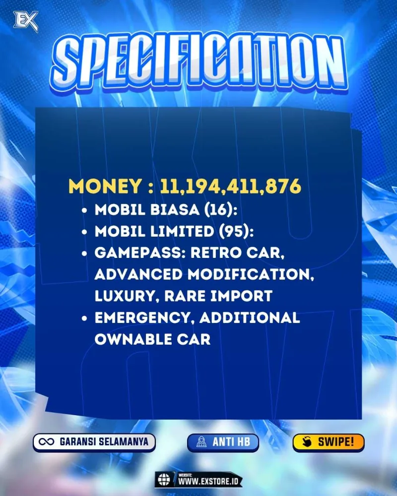 LIMITED CARS 95 + GAMEPASS 5