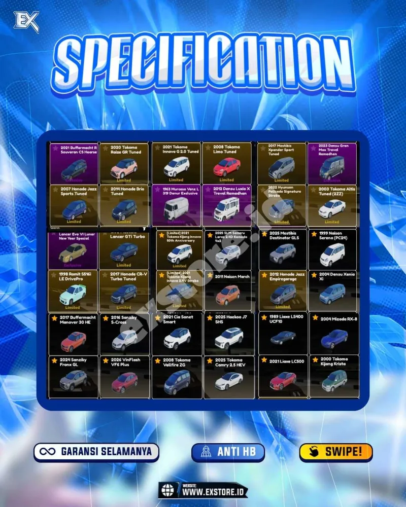 LIMITED CARS 30 + GAMEPASS 3