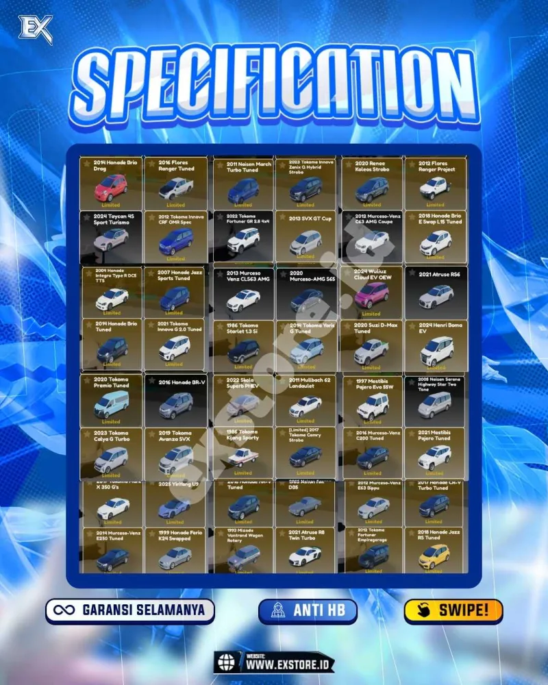 LIMITED CARS 95 + GAMEPASS 5