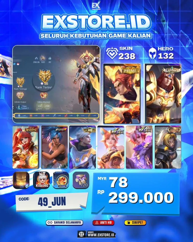 YU ZHONG PRIME + LAYLA BLAZING + KARINA KOF + CLAUDE M6 + NATALIA COLLECTOR + LUNOX EPIC + ZILONG EPIC + GUSION EPIC