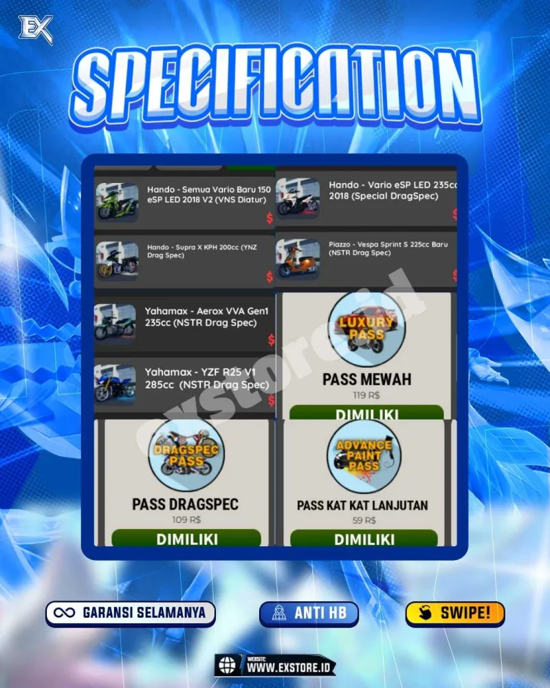 MONEY 300M + MOTOR LIMITED 6 + GAME PASS 3
