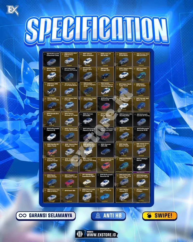 LIMITED CARS 107 + GAMEPASS 5