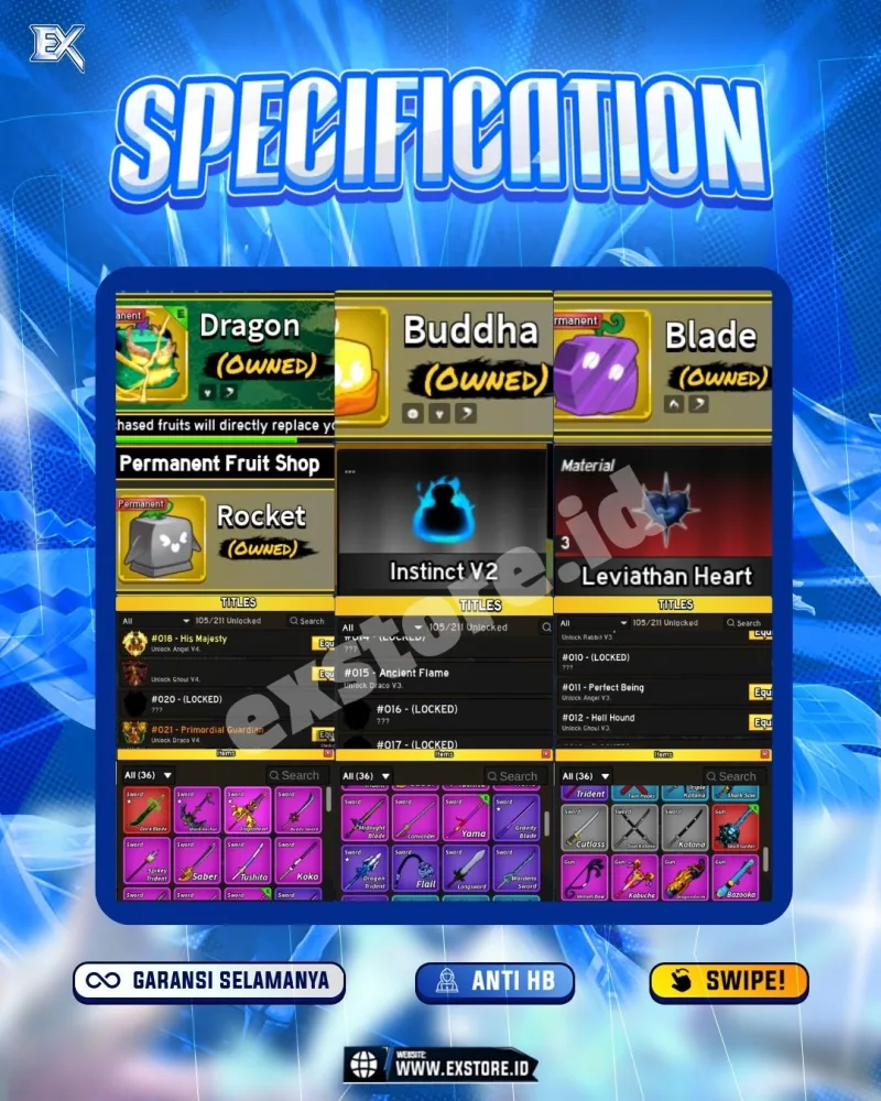GODHUMAN + PERMANENT DRAGON BUDDHA + V4 DRACO GHOUL ANGEL + DB SHARK ANCHOR + LEVIATHAN HEART 3 DAN INSTINCT 2