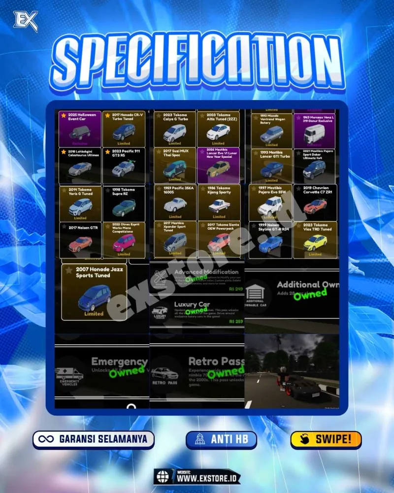 LIMITED CARS 19 + GAMEPASS 5