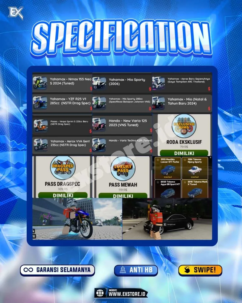MONEY 65M + MOTOR LIMITED 9 + GAME PASS 3 + CDID 3 LIMITED CARS
