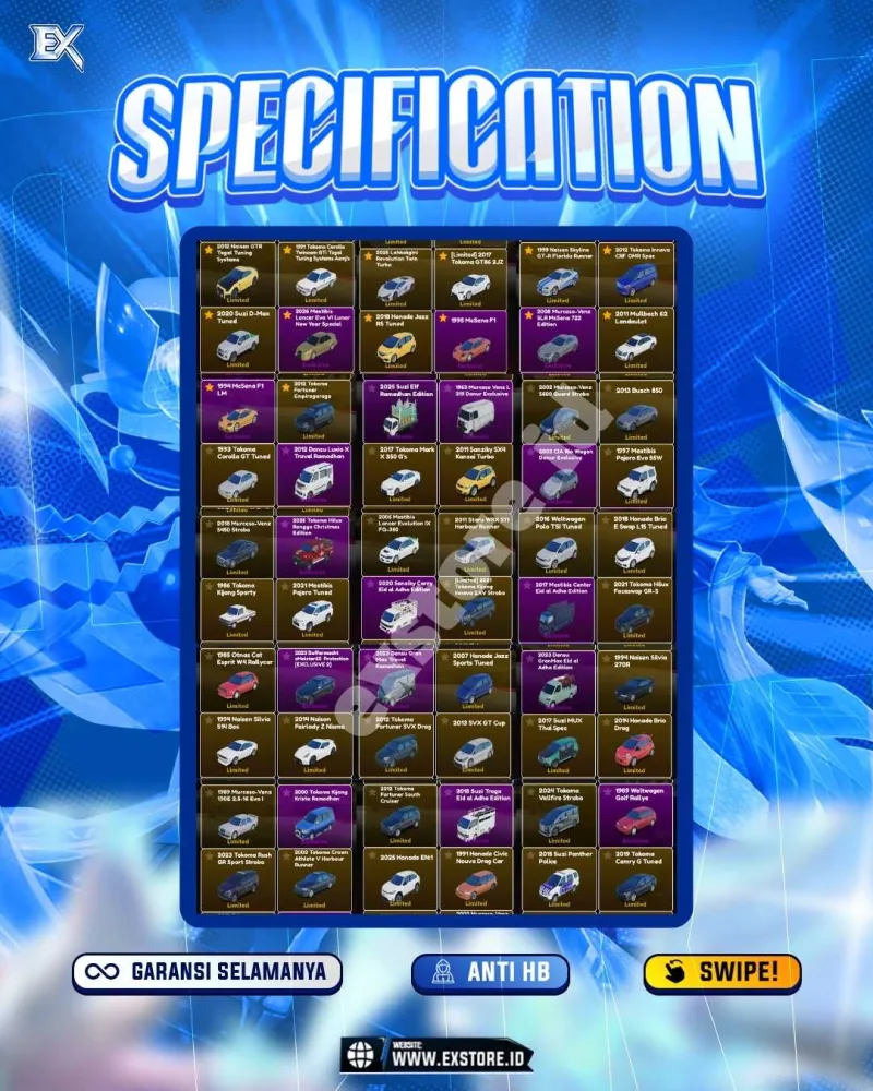 LIMITED CARS 160 + GAMEPASS 6 + DDS 18 LIMITED + GAMEPASS 6