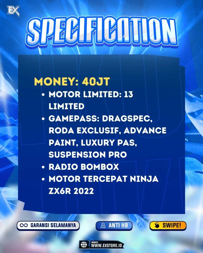 MONEY 40M + MOTOR LIMITED 13 + GAME PASS 6