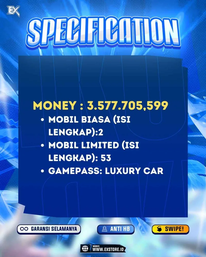 LIMITED CARS 53 + GAMEPASS 1