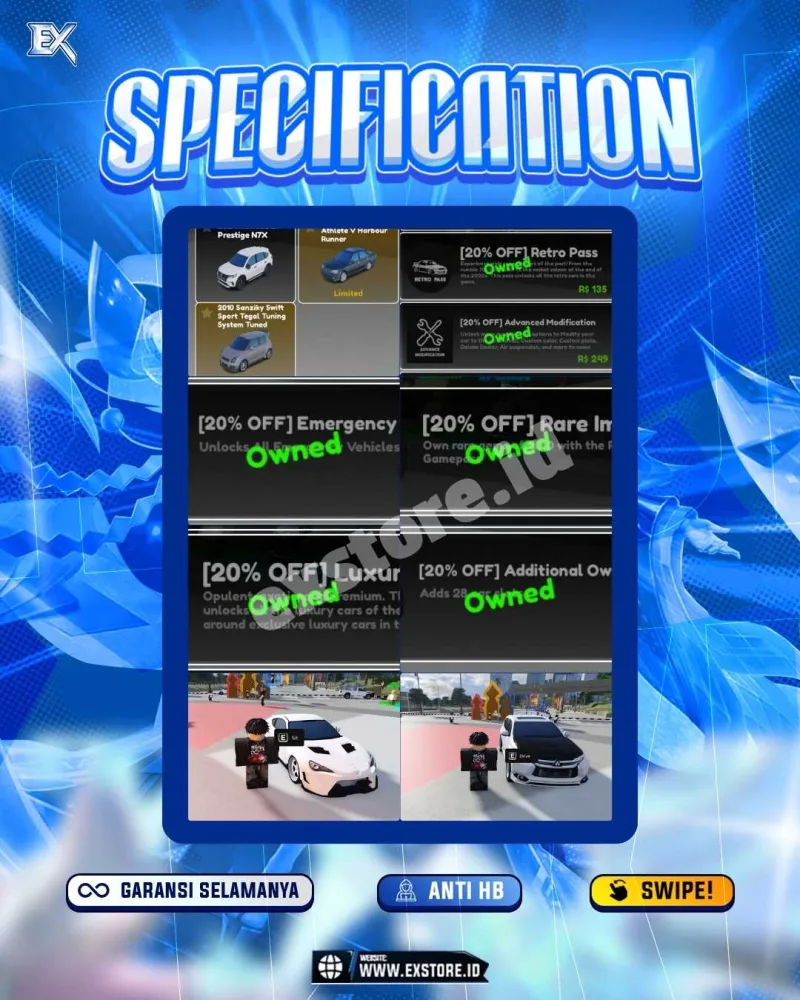 LIMITED CARS 95 + GAMEPASS 5