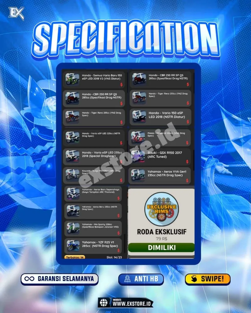 MONEY 1M + MOTOR LIMITED 14 + GAME PASS 8