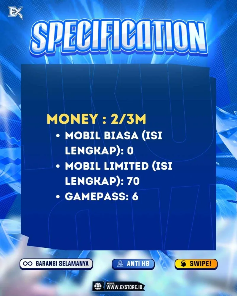 LIMITED CARS 70 + GAMEPASS 6