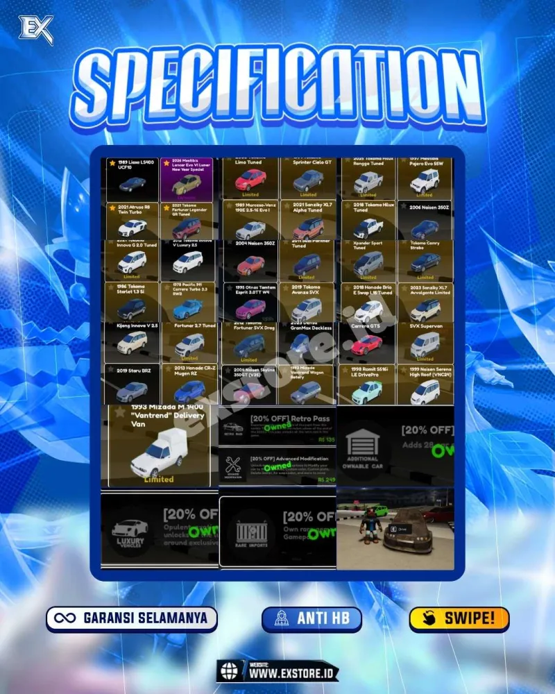 LIMITED CARS 27 + GAMEPASS 5