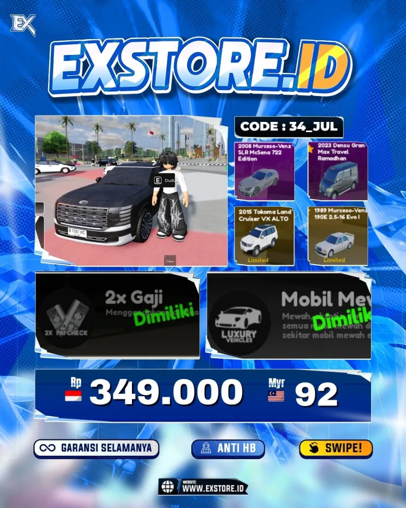 LIMITED CARS 41 + GAMEPASS 7 + DDS LIMITED 10 + GAMEPASS ALL + FISH IT + AVA BEROBUX + 265ROBUX