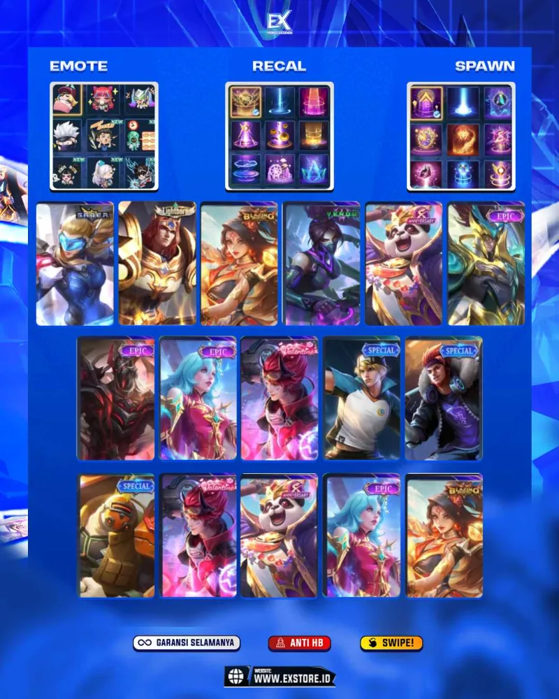 KARMILA EPIC + TIGREAL LIGHTBORN + FREYA EPIC + ZILONG EPIC + HANABI VENOM + AKAI + MOSKOV EPIC