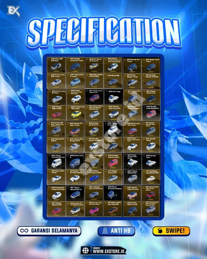 LIMITED CARS 173 + GAMEPASS 4 + DDS 2 LIMITED