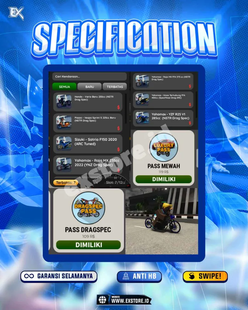 MONEY 96M + MOTOR LIMITED 7 + GAME PASS 2