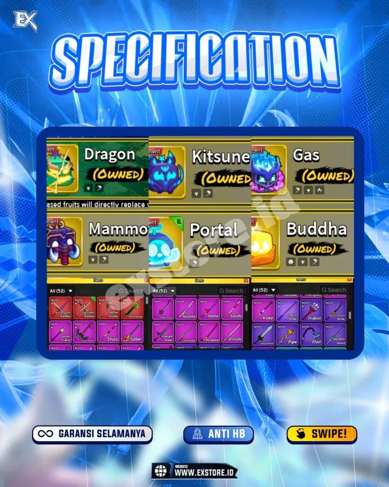 PERMANENT DRAGON KITSUNE PORTAL GAS MAMMOTH BUDDHA + TTK CDK DB + V4 CYBORG SHARK