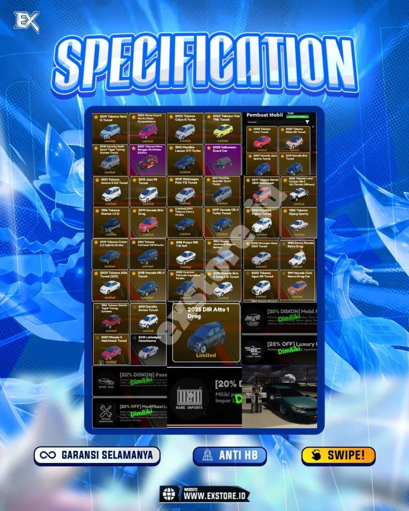 LIMITED CARS 43 + GAMEPASS 5