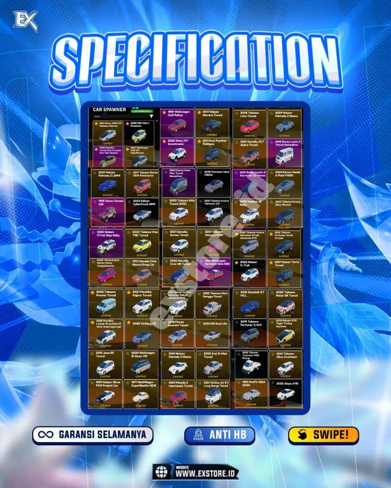LIMITED CARS 88 + GAMEPASS 3 + DDS 15 LIMITED + GAMEPASS 3