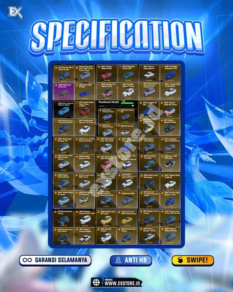 LIMITED CARS 70 + GAMEPASS 6