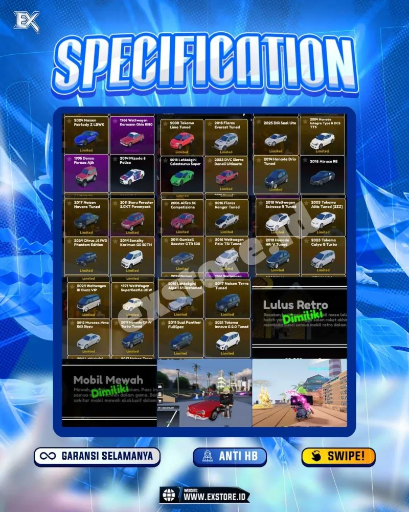 LIMITED CARS 3 + GAMEPASS 2 + DDS MOTOR LIMITED 6+ GAMEPASS 4