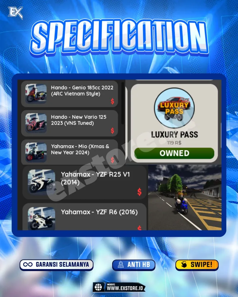 MONEY 263M + MOTOR LIMITED 3 + GAME PASS 1
