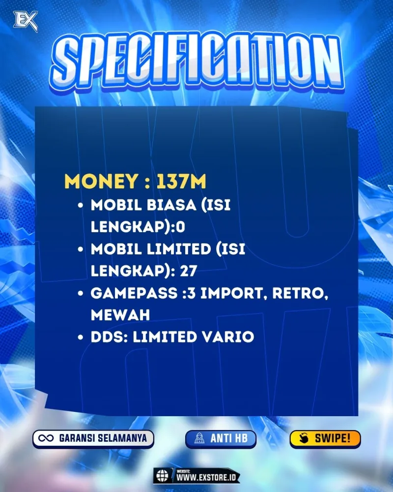 LIMITED CARS 27 + GAMEPASS 3 + DDS