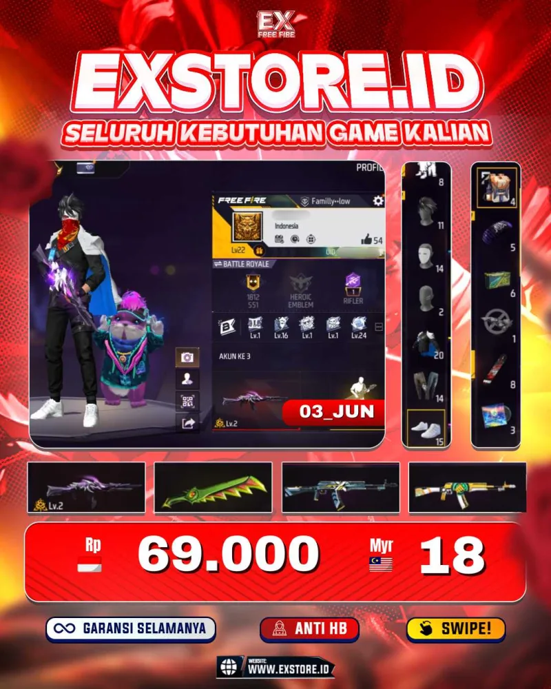 EVO LV3 + VAULT 20 + MASKER MERAH + GOLD 2
