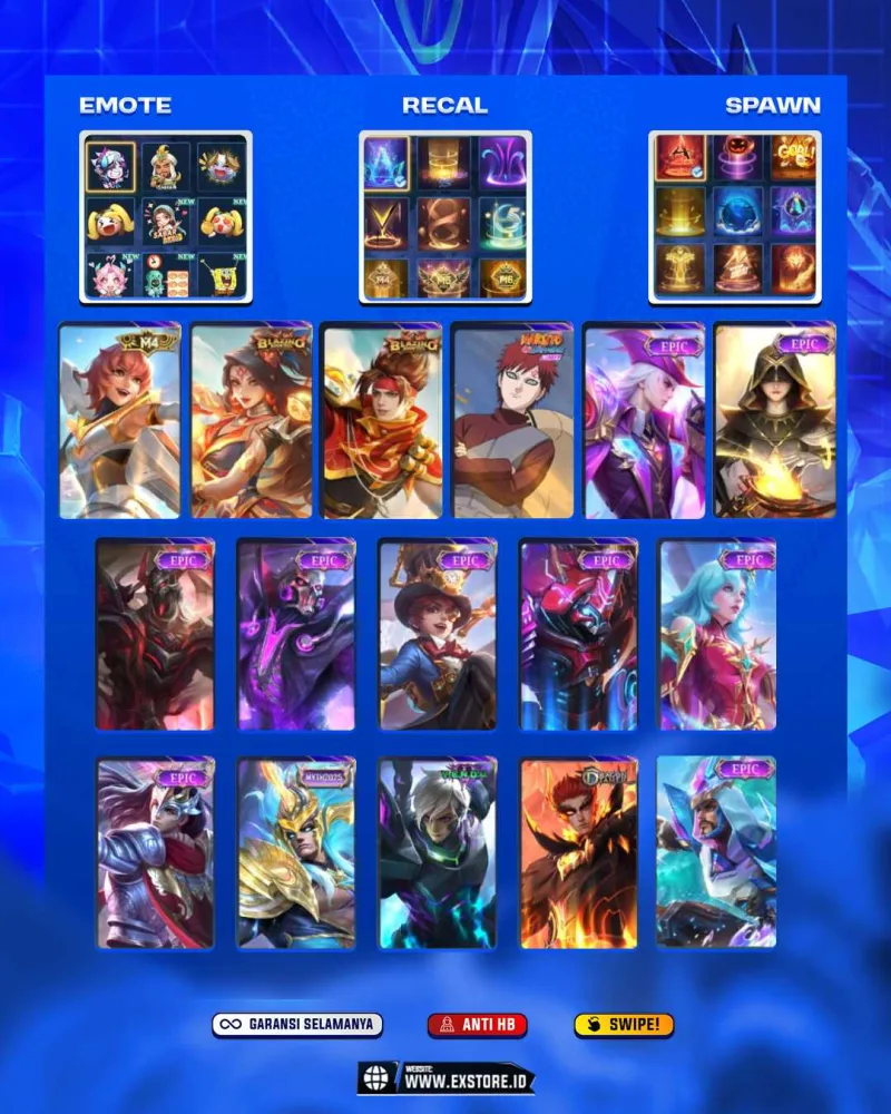 LEOMORD EPIC + BETRIX M4 + VALE GAARA + GUSION VENOM  + FANNY LIGHTBORN + KARINA KOF