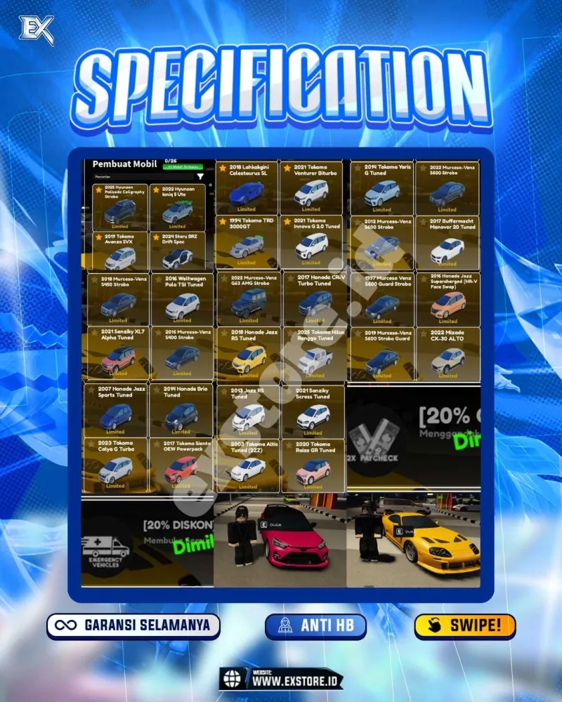 LIMITED CARS 31 + GAMEPASS 2