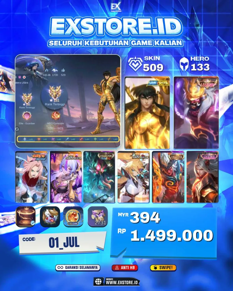CHOU SAIN SEIYA + FRANCO LEGEND + SAKURA KALEA + VEXANA AS0PIRANTS +  COLLECTOR JURAGAN 4 + GROCK COLLECTOR + LESLAY ASPIRANTS + ARLOT COLLECTOR