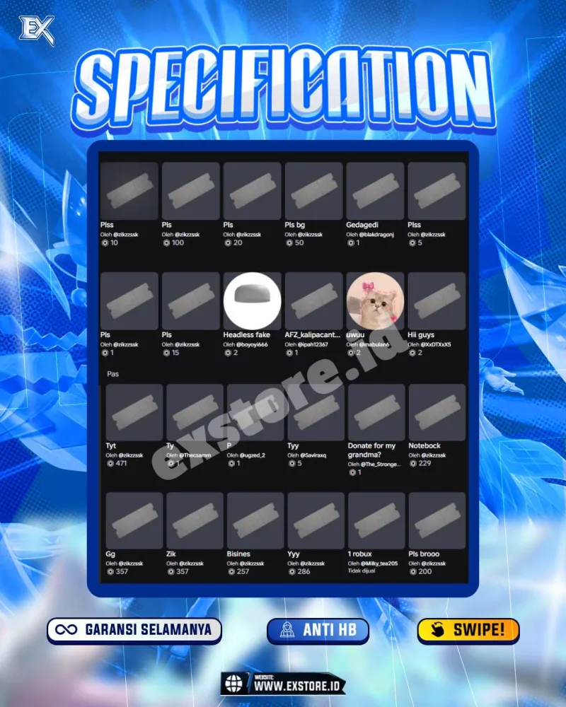 MONEY 15M + MOTOR LIMITED 2 + GAME PASS 3 + AVATAR BEROBUX DAN ACCESSORIES LIMITED