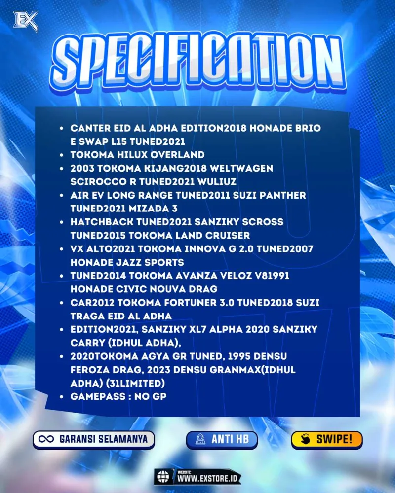 LIMITED CARS 31 + GAMEPASS 5 + DDS 12 LIMITED + GAMEPASS 6