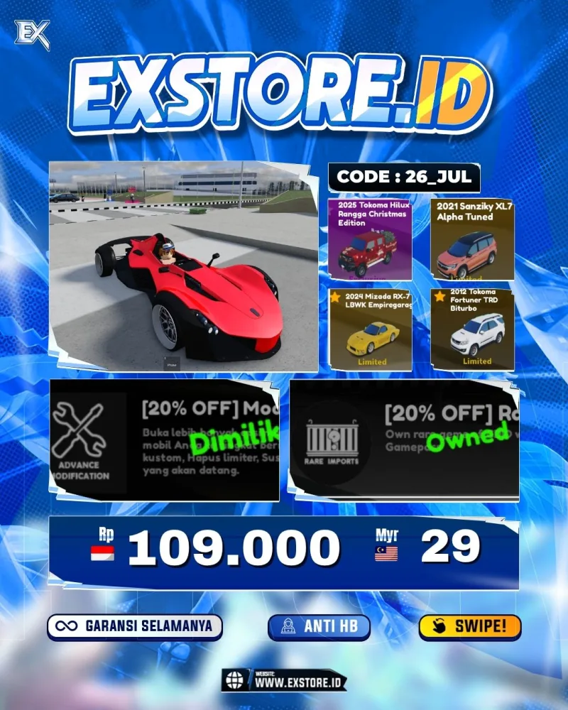 LIMITED CARS 18 + GAMEPASS 3