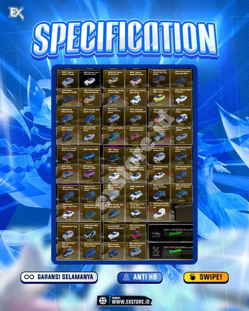 LIMITED CARS 169 + GAMEPASS 6 + DDS 3 LIMITED + GAMEPASS 6