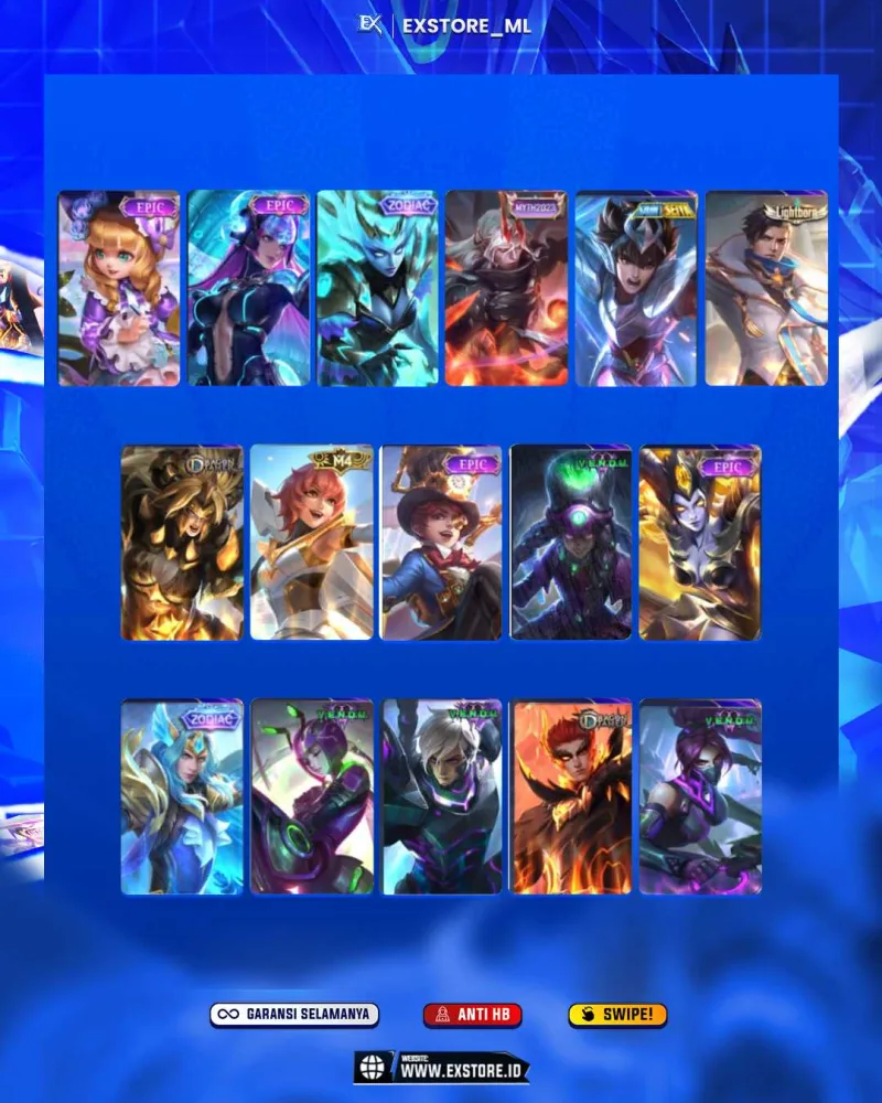 CHOU KOF + YSS COLLECTOR + JAWHED COLLECTOR + GUSION LEGEND + BETRIX PRIME + DYRROT KOF + CLAUDE LUCKYBOX + SELENA LUCKYBOX