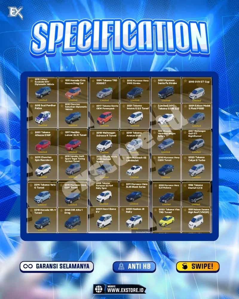 LIMITED CARS 151 + GAMEPASS 6