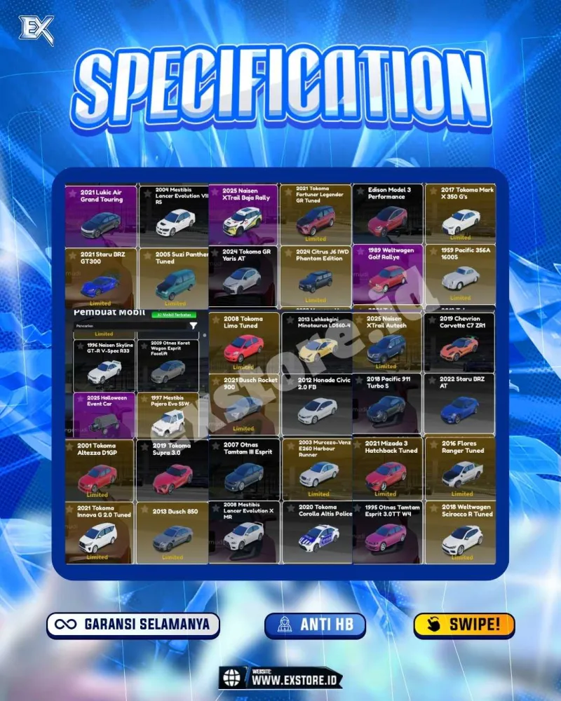 LIMITED CARS 31 + GAMEPASS 4