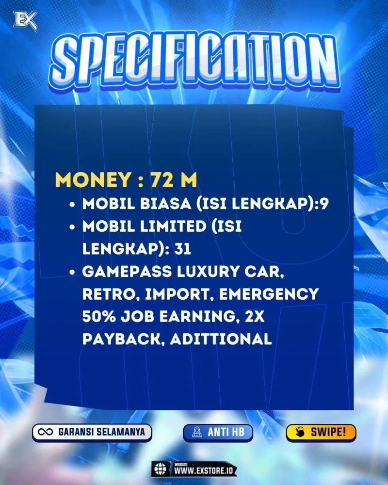 LIMITED CARS 31 + GAMEPASS 6