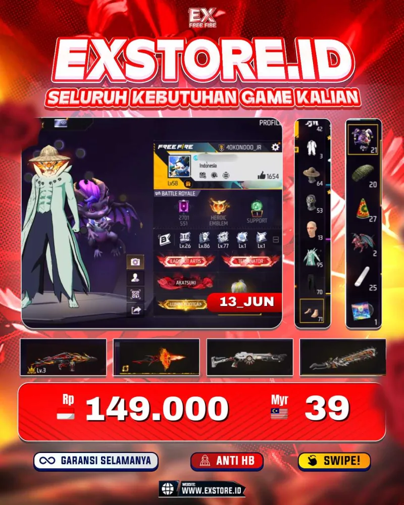 TOPI JERAMI + VAULT 95 + SG MAMBA + EVO 1 + BUNDLE OBITO + BUNDLE HARIMAU