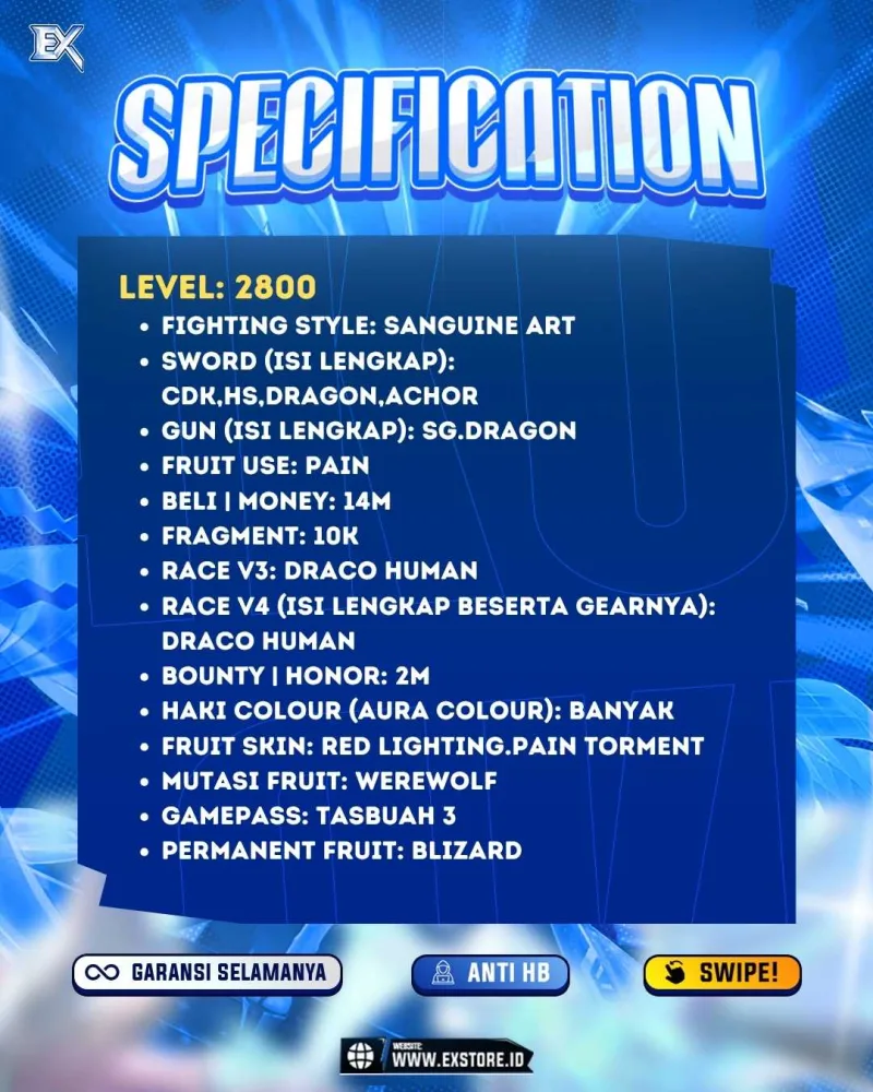 SANGUINE ART + CDK HS + V4 DRACO HUMAN + SKIN RED LIGHTNING + MUTASI WEREWOLF + PERMANENT BLIZZARD