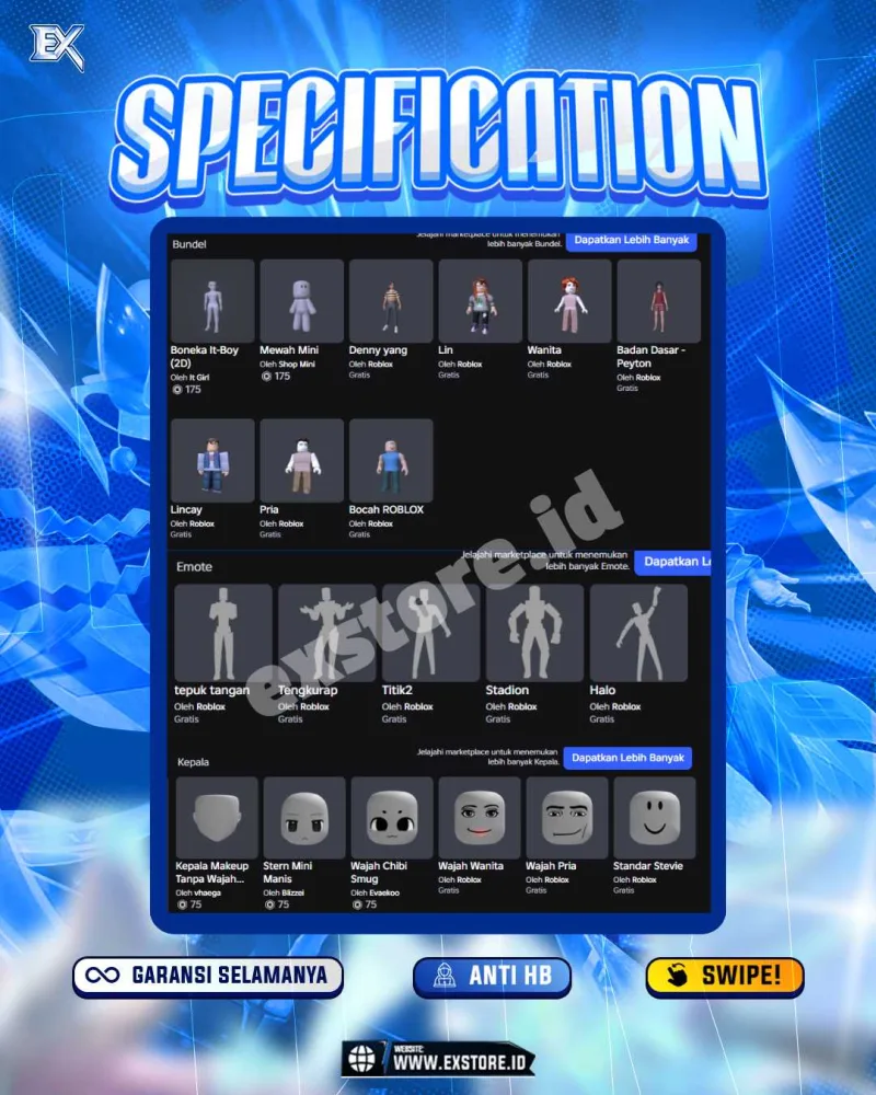 MONEY 15M + MOTOR LIMITED 2 + GAME PASS 3 + AVATAR BEROBUX DAN ACCESSORIES LIMITED