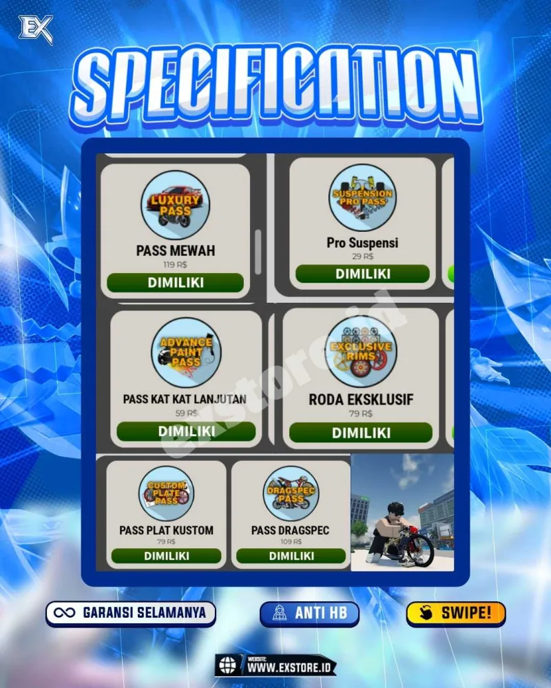 LIMITED CARS 160 + GAMEPASS 6 + DDS 18 LIMITED + GAMEPASS 6