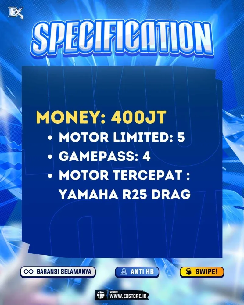 MONEY 400M + MOTOR LIMITED 5 + GAME PASS 4