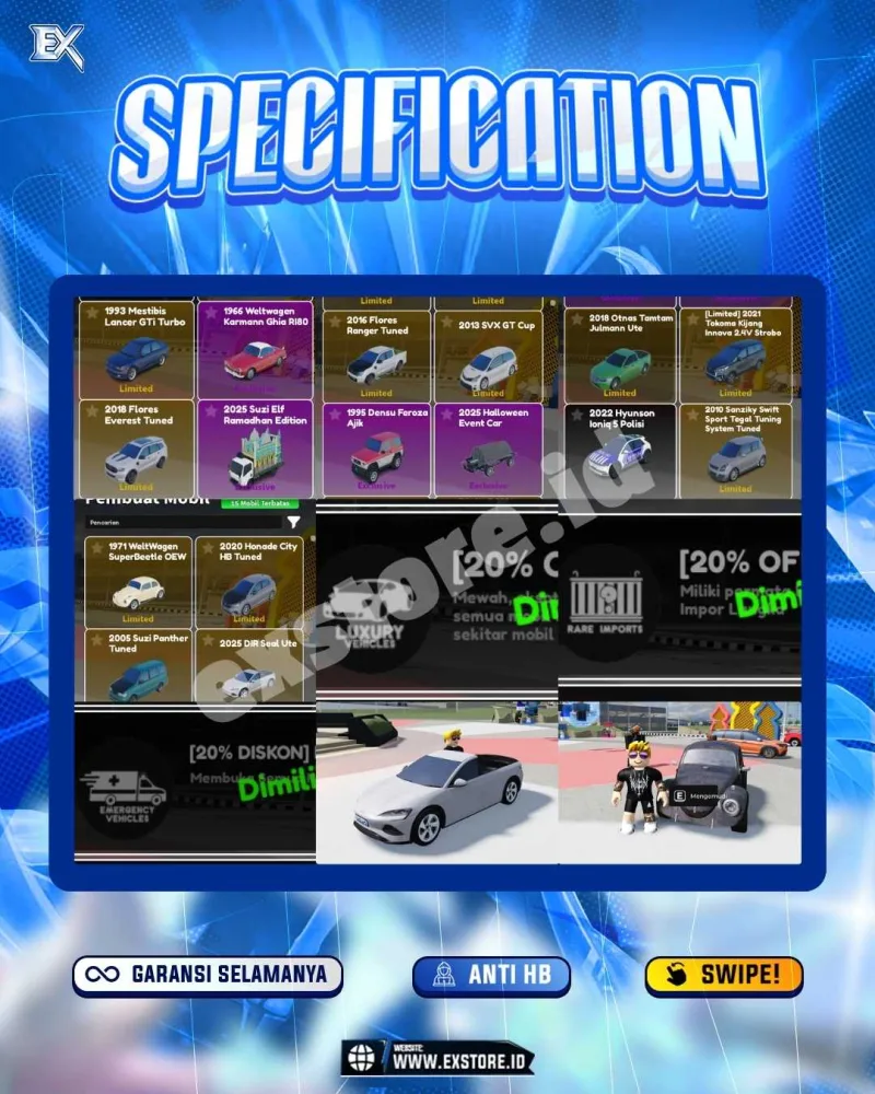 LIMITED CARS 15 + GAMEPASS 3