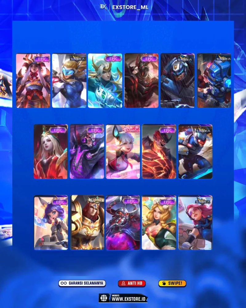 CHOU KOF + YSS COLLECTOR + JAWHED COLLECTOR + GUSION LEGEND + BETRIX PRIME + DYRROT KOF + CLAUDE LUCKYBOX + SELENA LUCKYBOX
